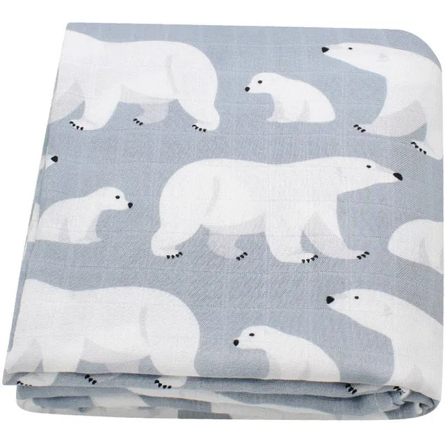 100% Bamboo Cotton swaddle muslin wrap - Polar bear