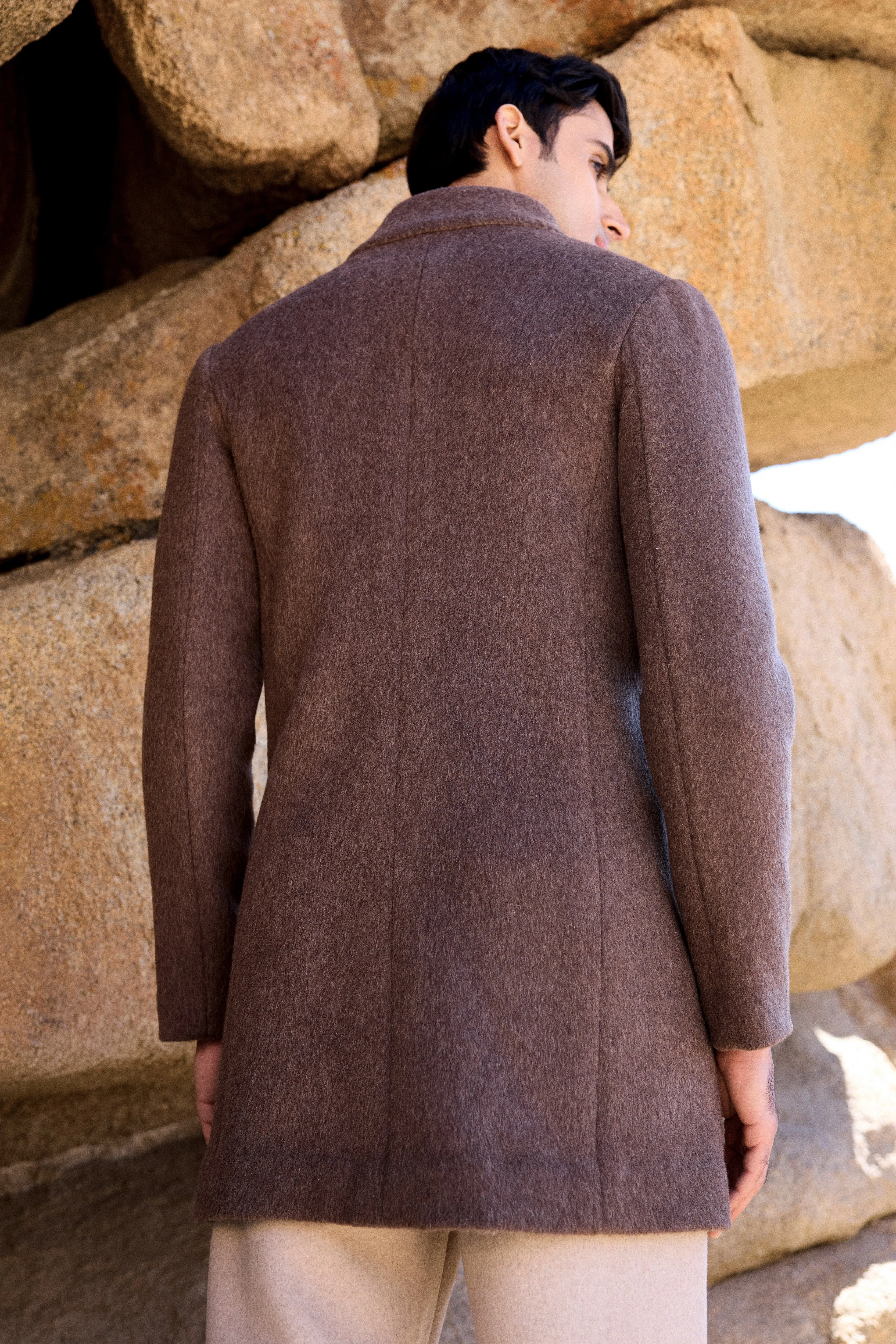 100% Merino Wool Long Coat- MAN (Bark)
