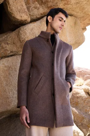 100% Merino Wool Long Coat- MAN (Bark)