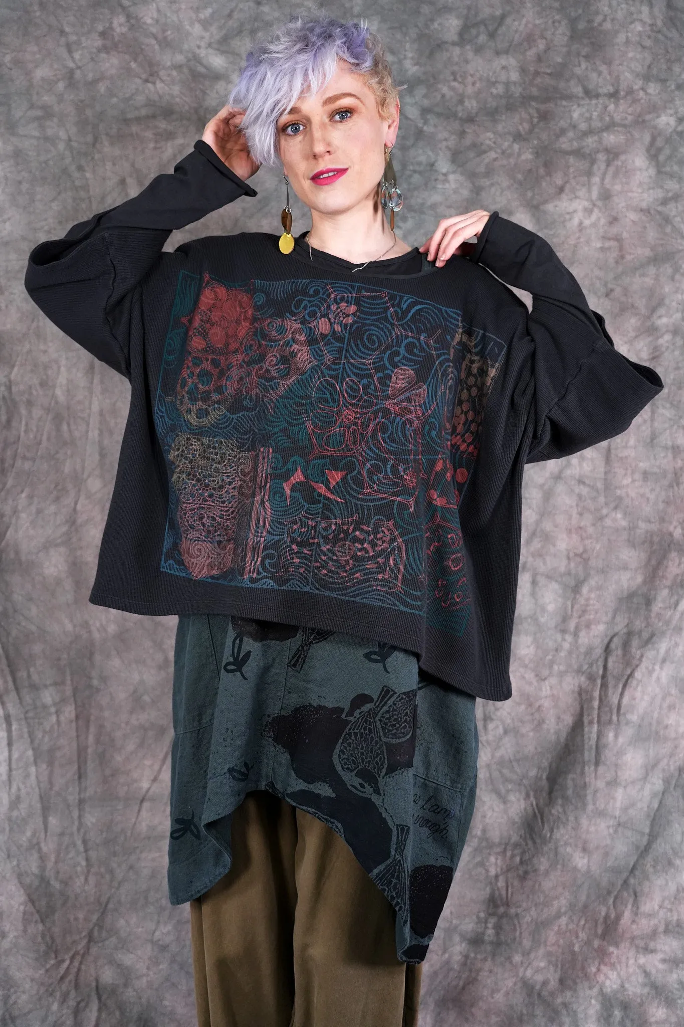1586 Boxy Crop Top Thermal Black Sand