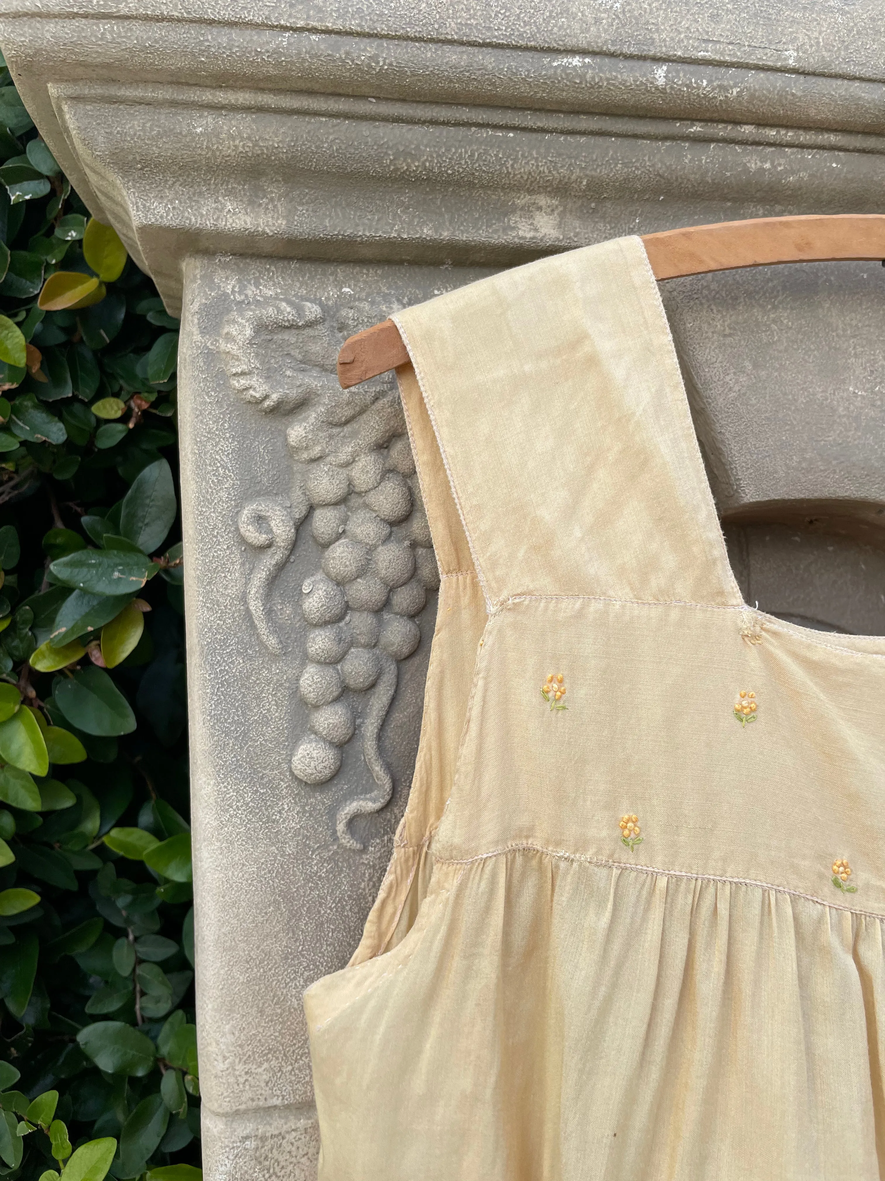 1920s Baby Yellow Embroidered Babydoll Silk Tunic
