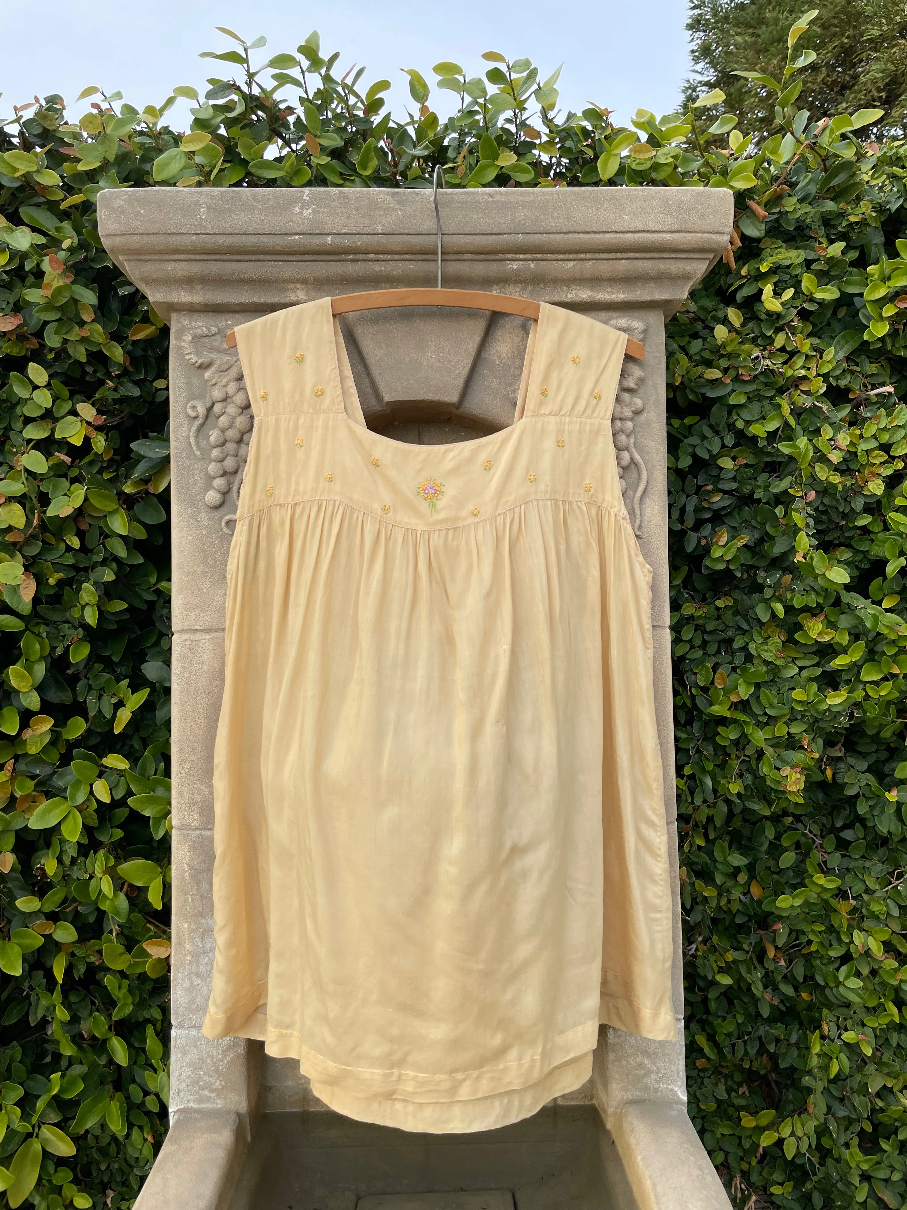 1920s Baby Yellow Embroidered Babydoll Silk Tunic