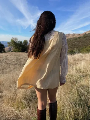 1920s Baby Yellow Embroidered Babydoll Silk Tunic