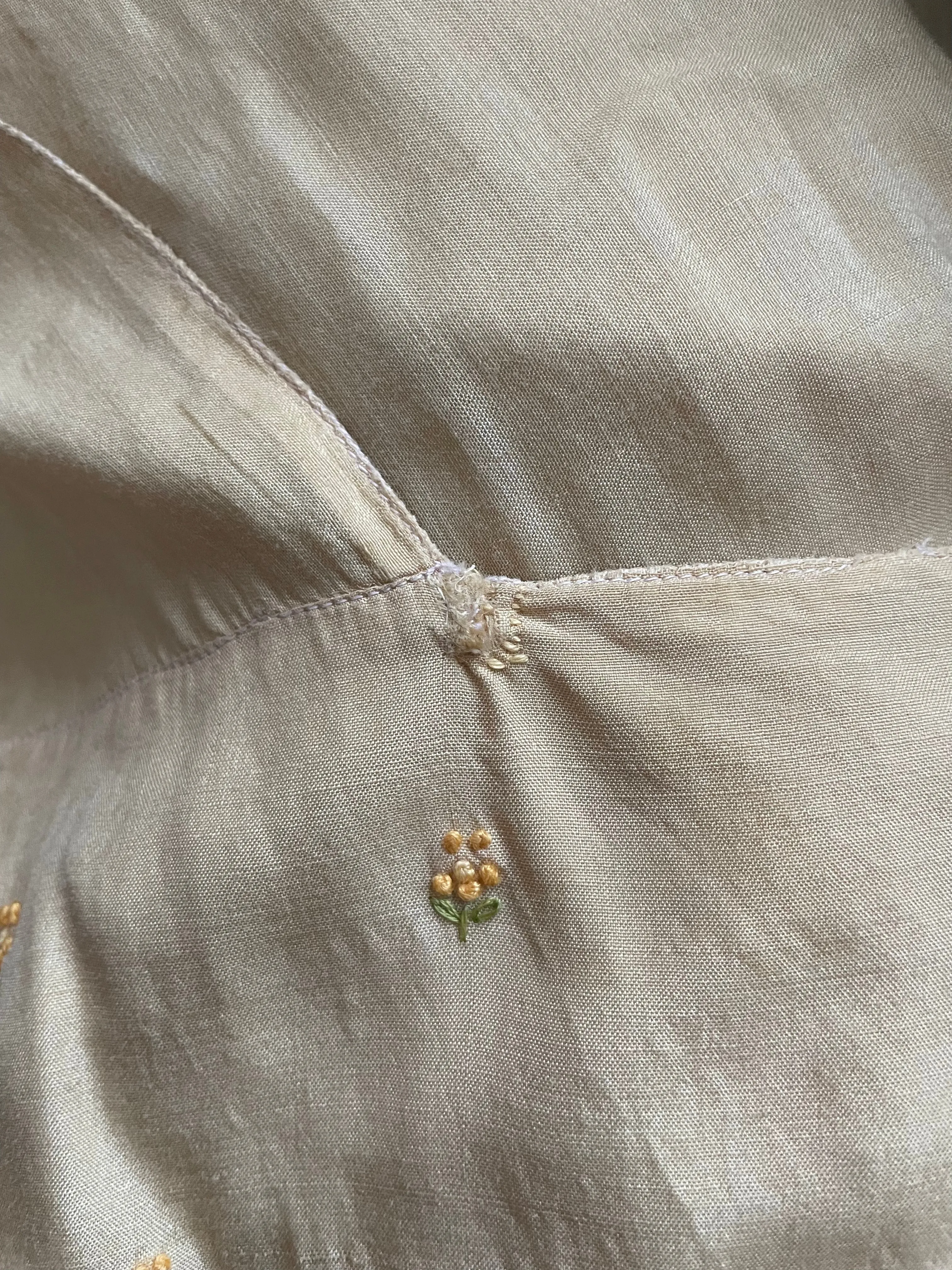1920s Baby Yellow Embroidered Babydoll Silk Tunic