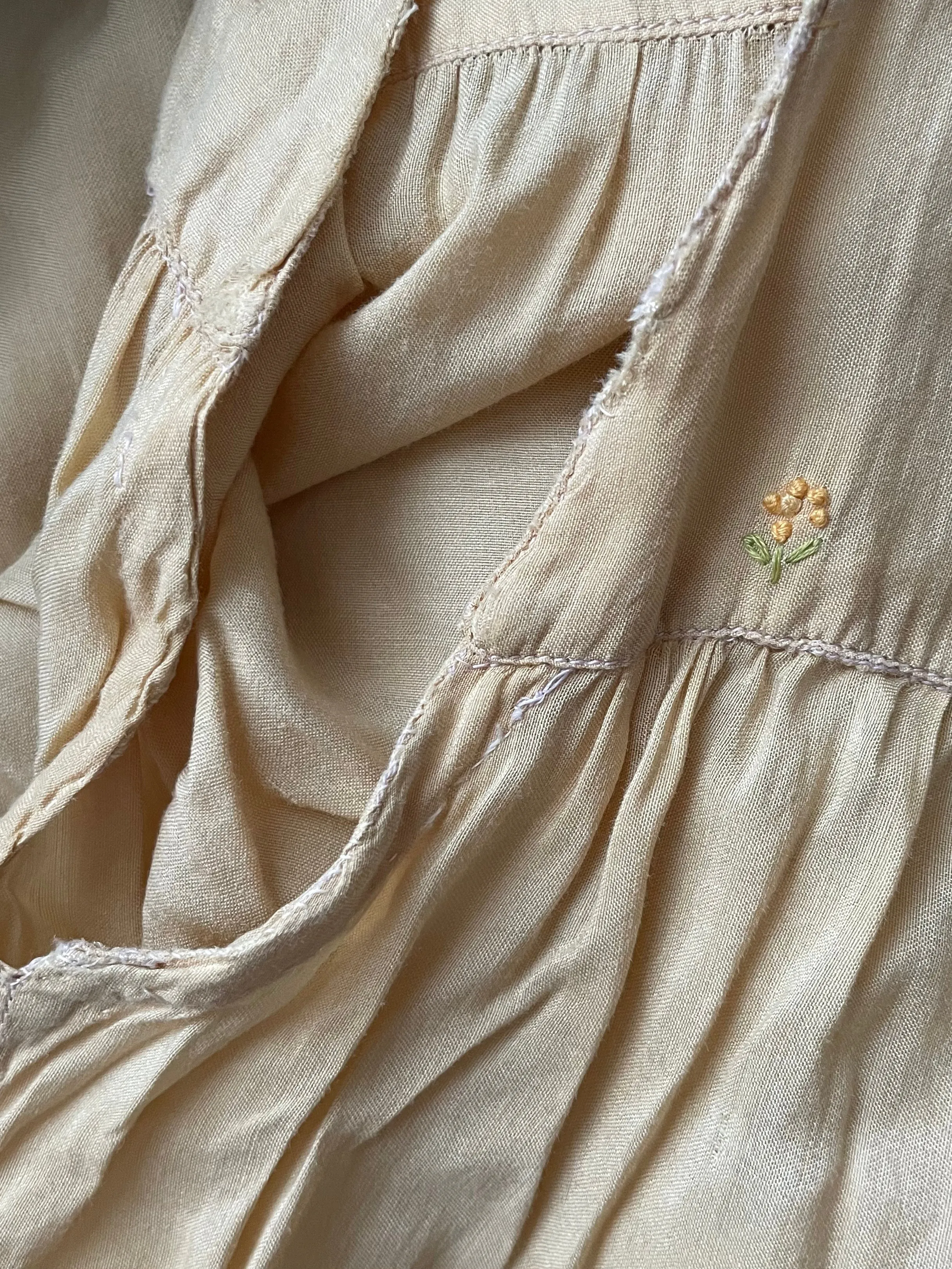 1920s Baby Yellow Embroidered Babydoll Silk Tunic