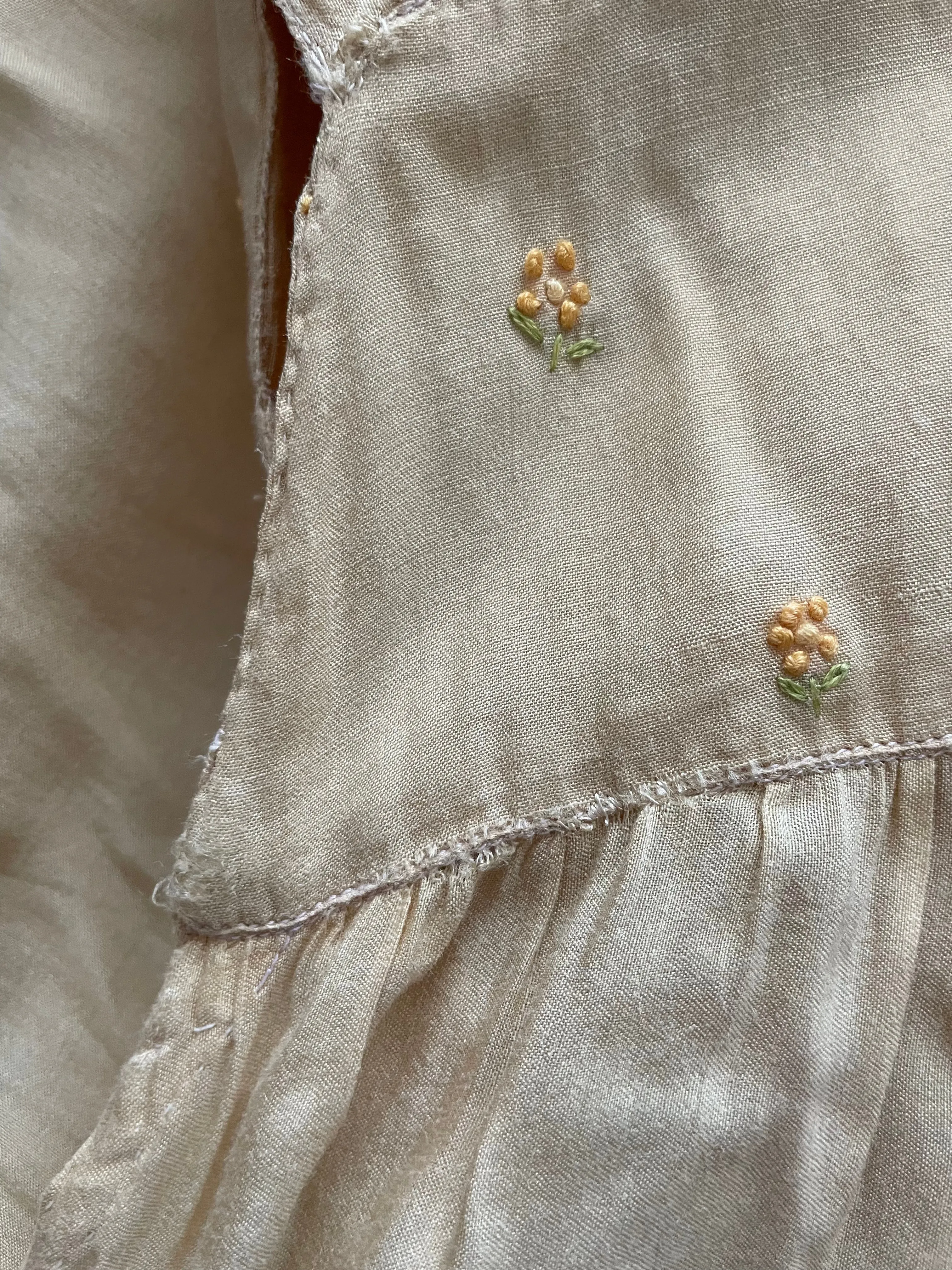 1920s Baby Yellow Embroidered Babydoll Silk Tunic