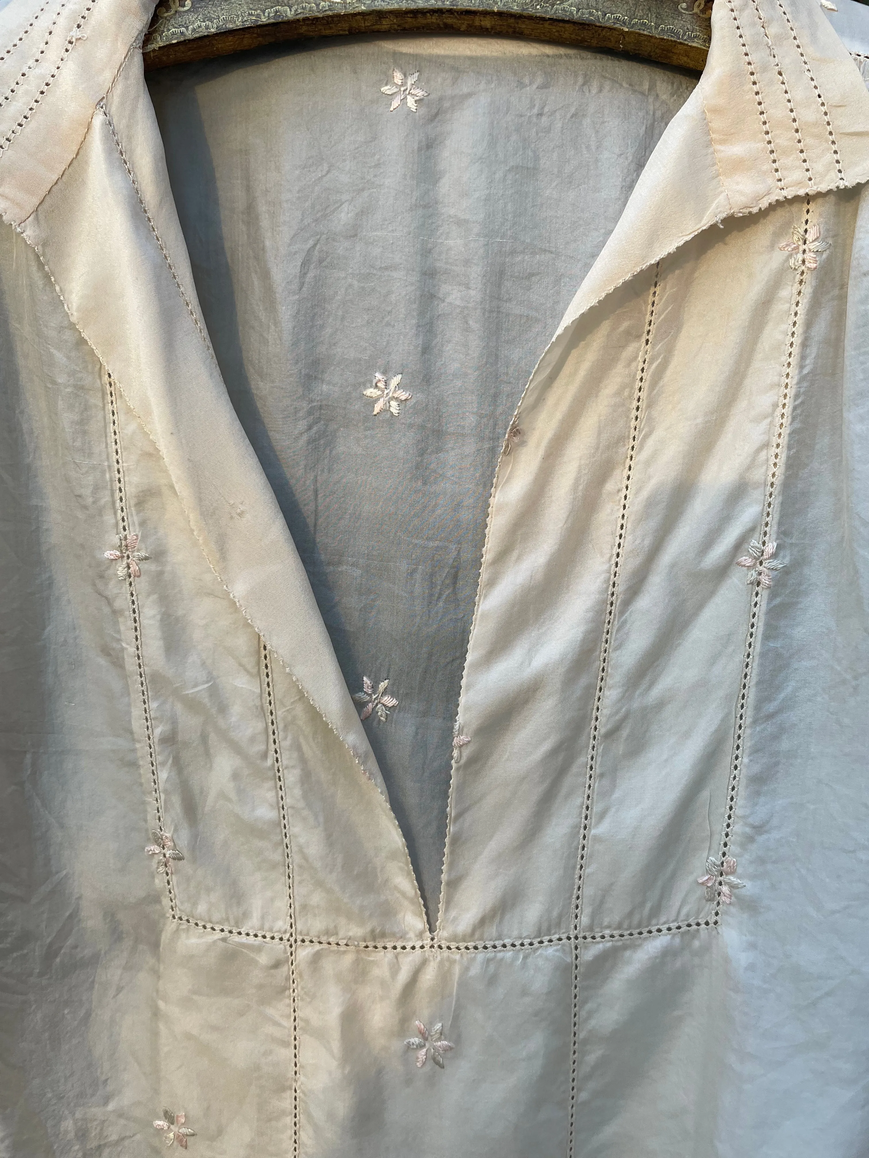 1920s Micro Embroidered Silk Blouse