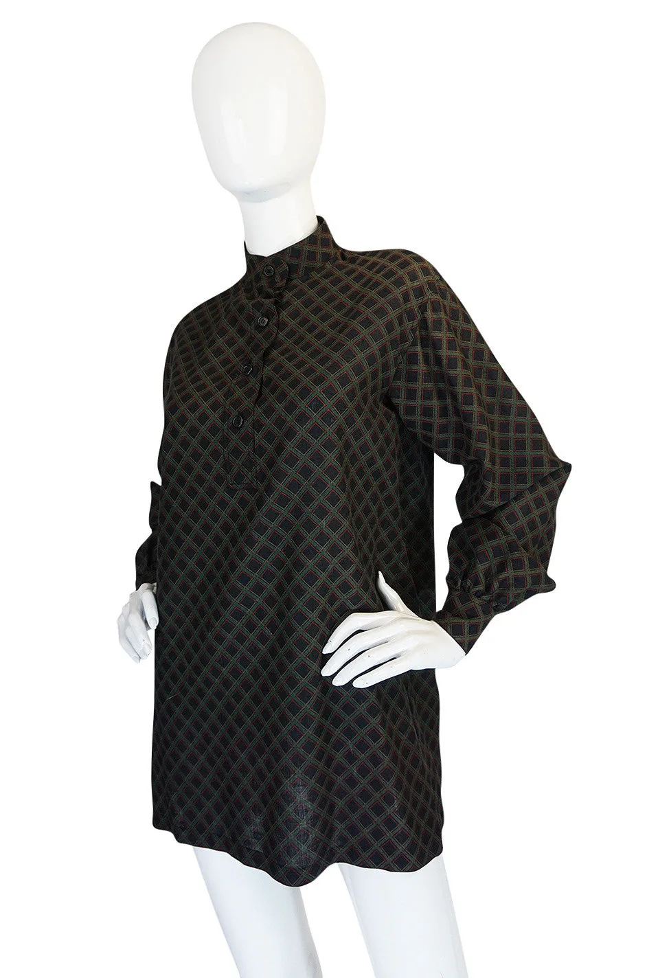 1970s Yves Saint Laurent Printed Challis Tunic Top