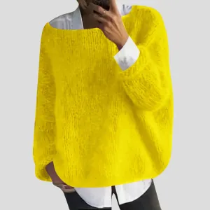 2024 Fall Winter Women's Oversized Knit Sweater Long Sleeve Drop Shoulder Wool Soft Sweater Solid Casual Basic Pullover Sweater