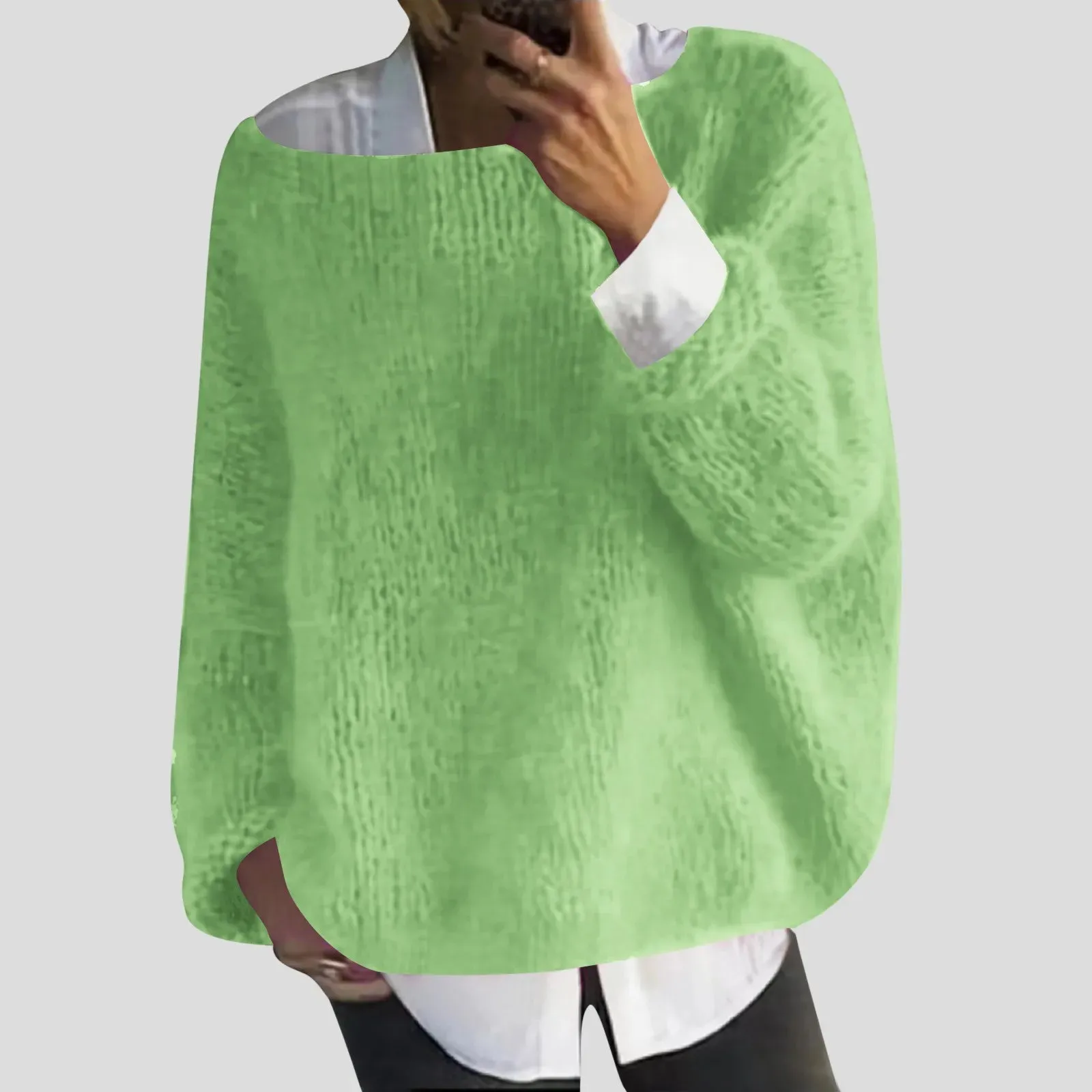 2024 Fall Winter Women's Oversized Knit Sweater Long Sleeve Drop Shoulder Wool Soft Sweater Solid Casual Basic Pullover Sweater