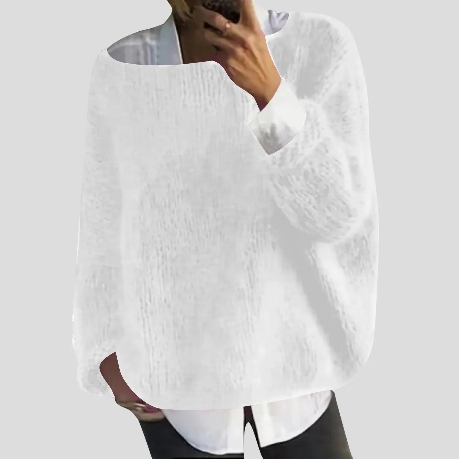 2024 Fall Winter Women's Oversized Knit Sweater Long Sleeve Drop Shoulder Wool Soft Sweater Solid Casual Basic Pullover Sweater
