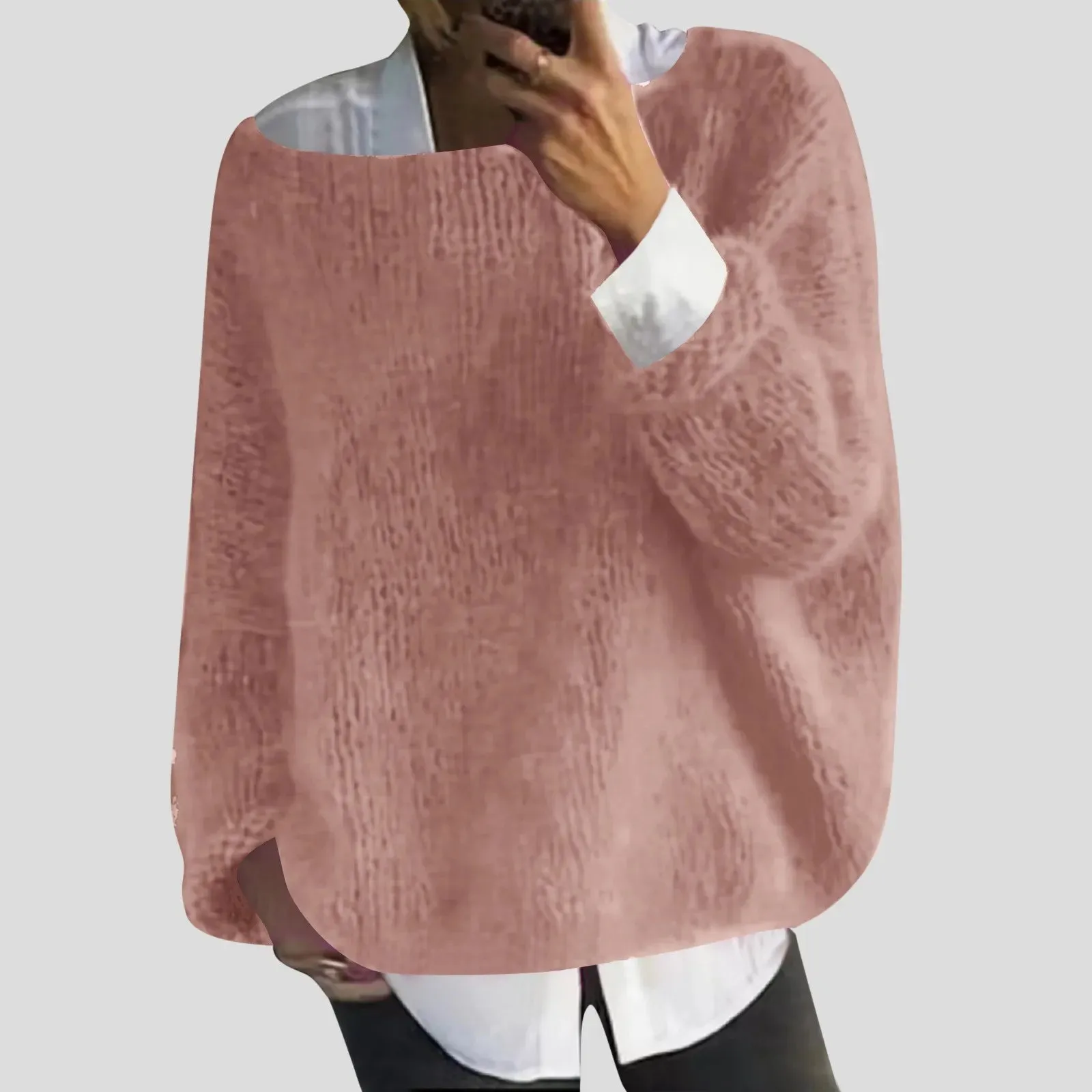 2024 Fall Winter Women's Oversized Knit Sweater Long Sleeve Drop Shoulder Wool Soft Sweater Solid Casual Basic Pullover Sweater