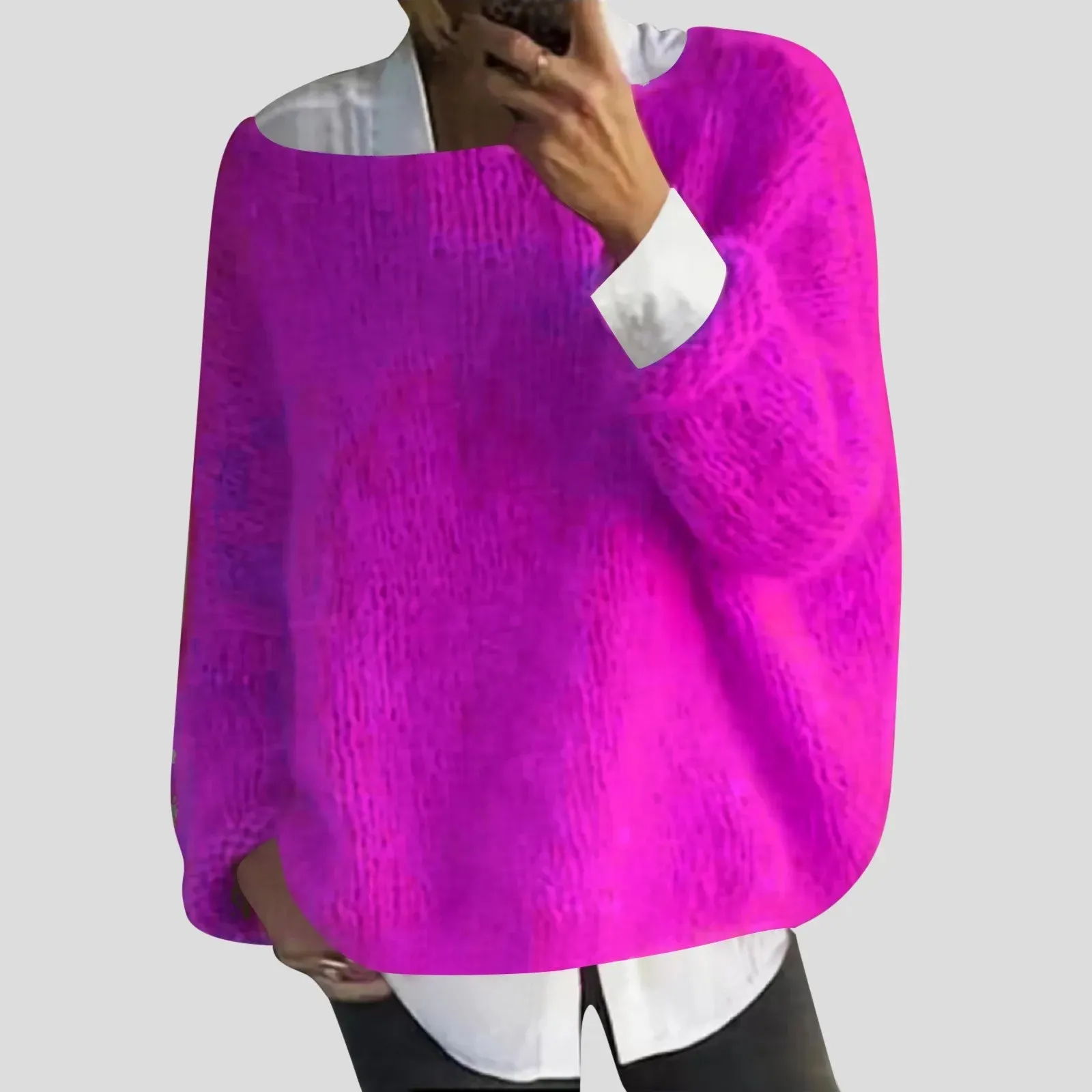 2024 Fall Winter Women's Oversized Knit Sweater Long Sleeve Drop Shoulder Wool Soft Sweater Solid Casual Basic Pullover Sweater