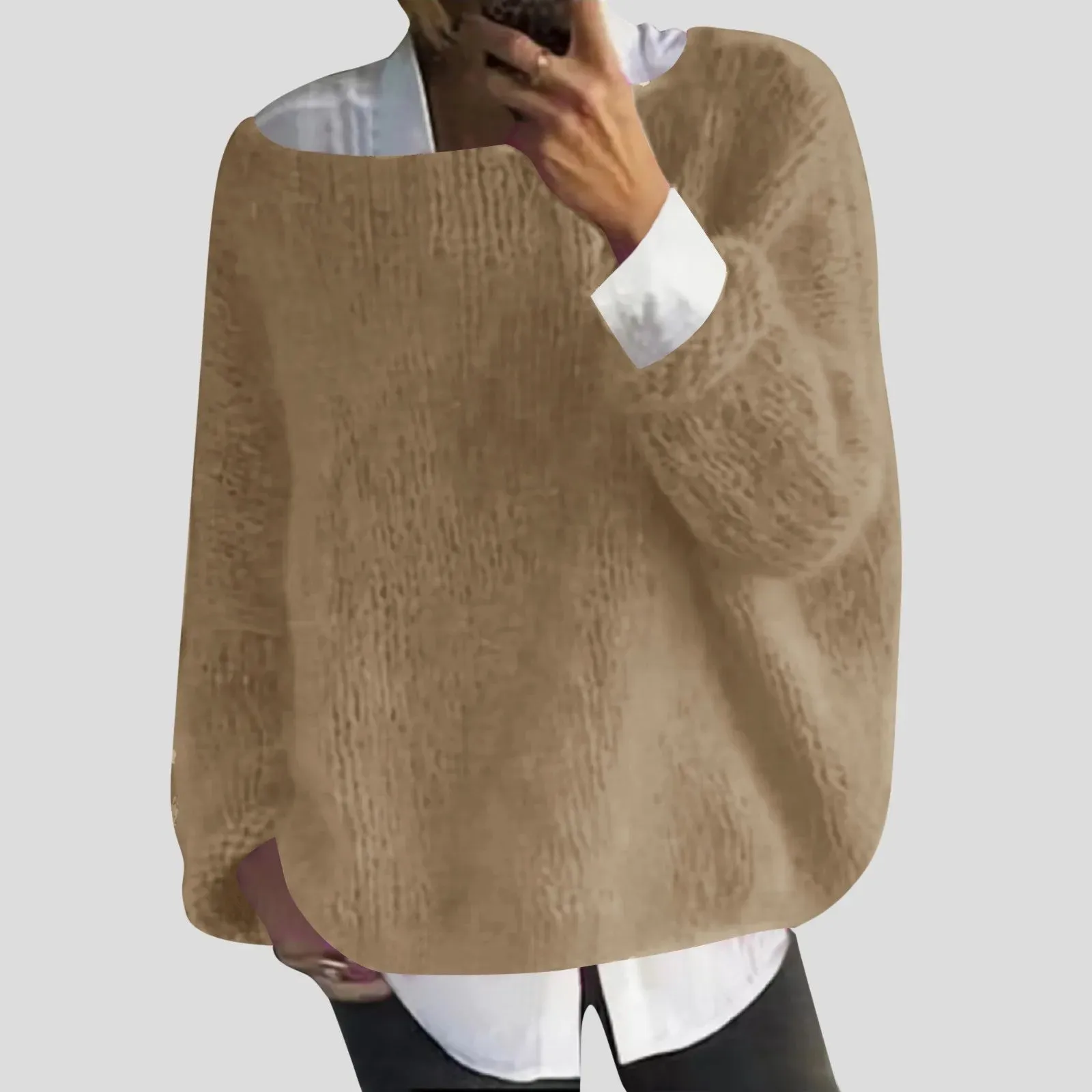 2024 Fall Winter Women's Oversized Knit Sweater Long Sleeve Drop Shoulder Wool Soft Sweater Solid Casual Basic Pullover Sweater