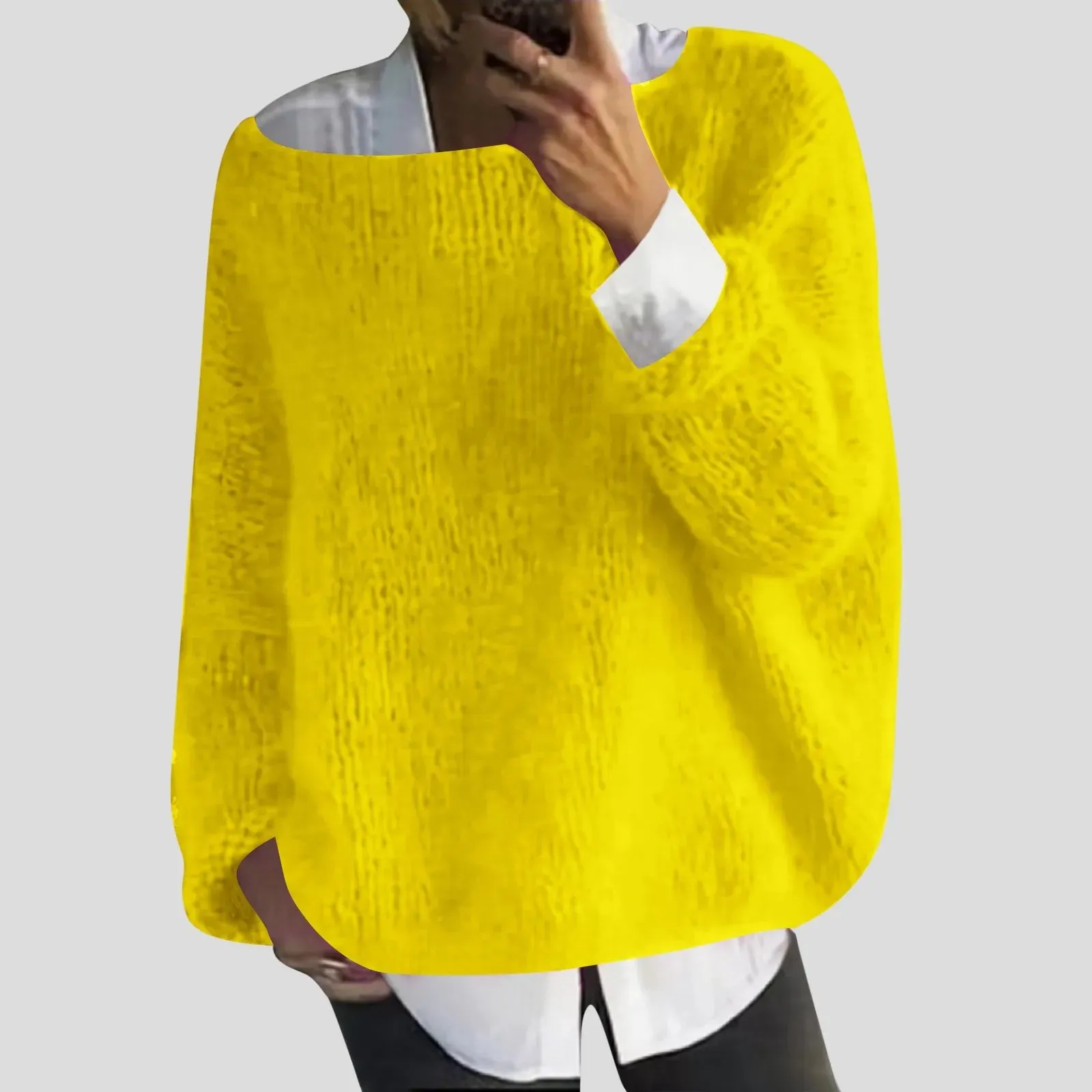 2024 Fall Winter Women's Oversized Knit Sweater Long Sleeve Drop Shoulder Wool Soft Sweater Solid Casual Basic Pullover Sweater