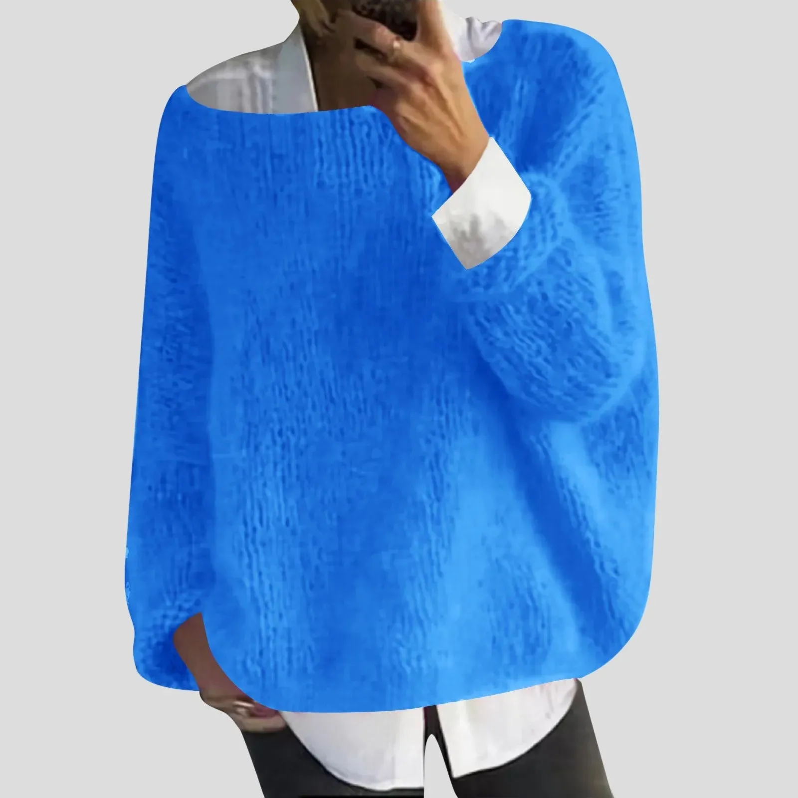 2024 Fall Winter Women's Oversized Knit Sweater Long Sleeve Drop Shoulder Wool Soft Sweater Solid Casual Basic Pullover Sweater