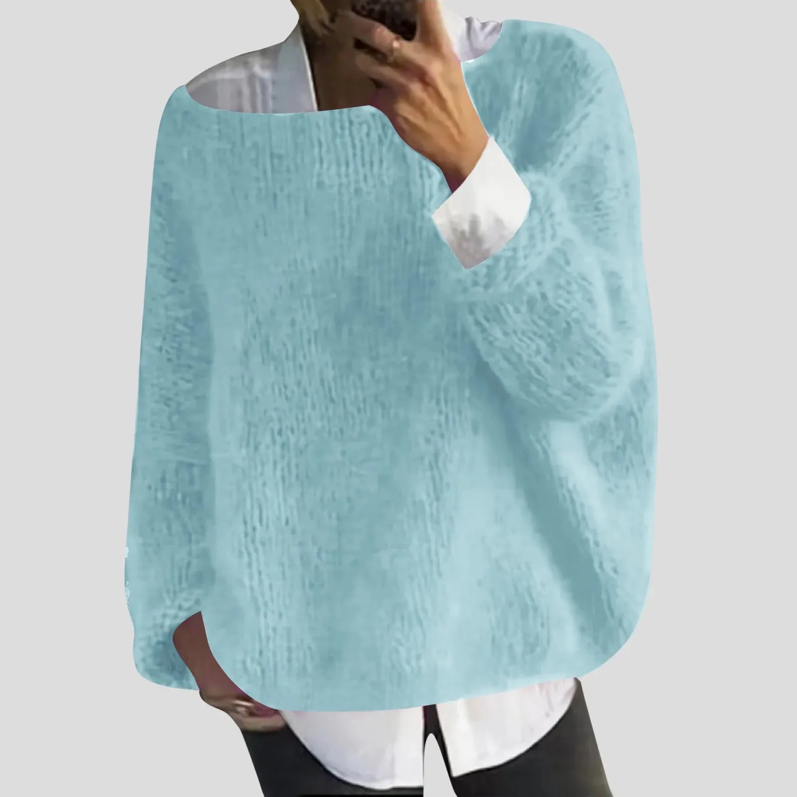 2024 Fall Winter Women's Oversized Knit Sweater Long Sleeve Drop Shoulder Wool Soft Sweater Solid Casual Basic Pullover Sweater