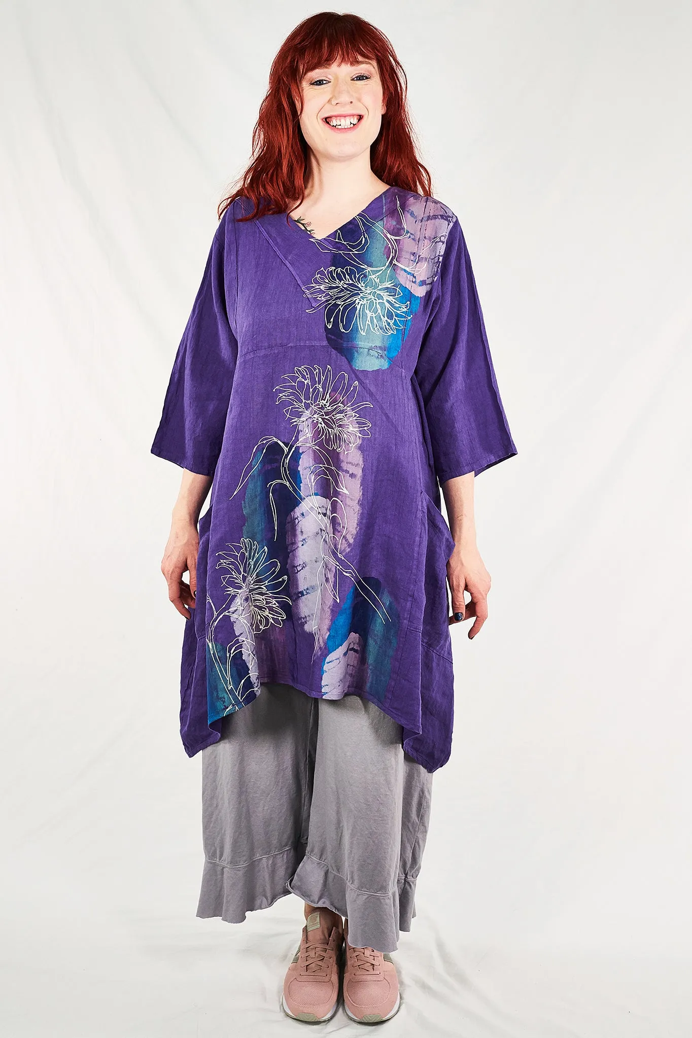 2133 Crossover Linen Tunic Violet- Painterly Feather
