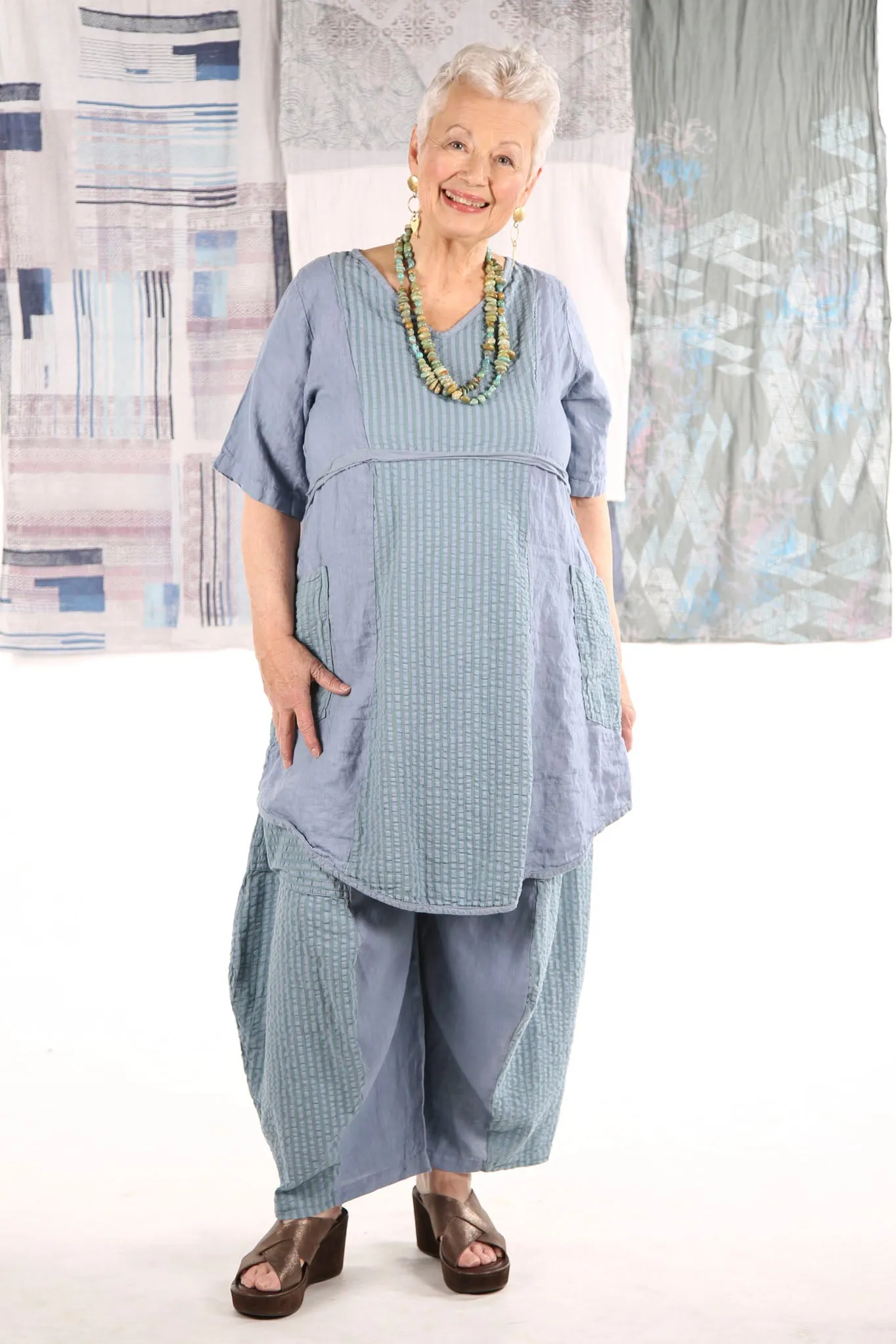 2240 Heart and Soul Tunic Summer Blue/Herb Green Stripe-U