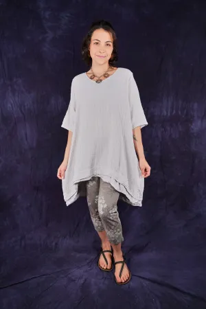 2372 Double Gauze Tunic W/ Lawn Tier Pearl Smoke