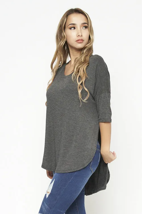 3/4 Sleeve Round Neck High Low Tunic Top (D72080-PJ505)