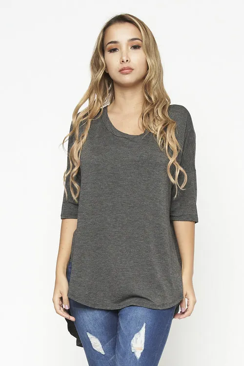 3/4 Sleeve Round Neck High Low Tunic Top (D72080-PJ505)