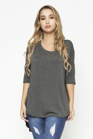 3/4 Sleeve Round Neck High Low Tunic Top (D72080-PJ505)