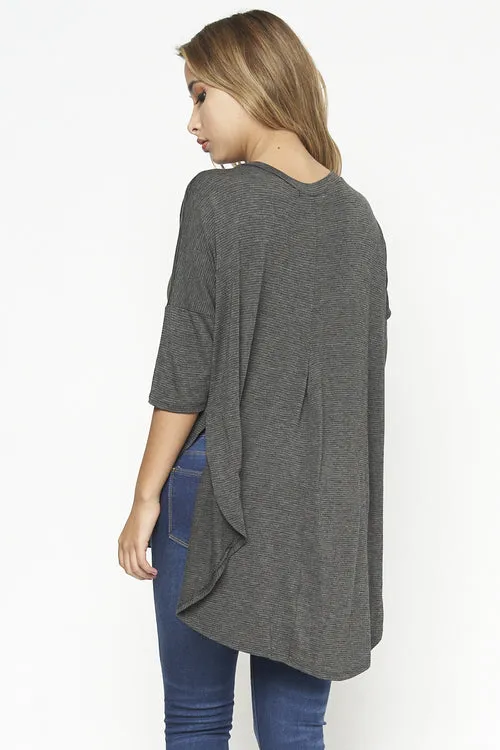 3/4 Sleeve Round Neck High Low Tunic Top (D72080-PJ505)