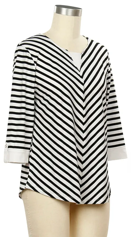 3/4 Sleeve YD Stripe - White/Black - 41H0