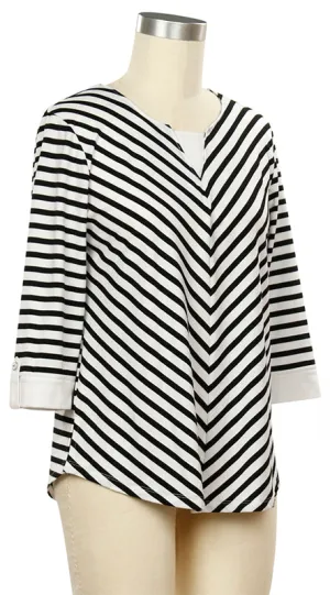 3/4 Sleeve YD Stripe - White/Black - 41H0