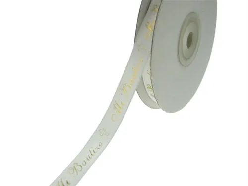3/8" Satin METALLIC Printed Ribbon - "Mi Bautizo" (25 Yards)