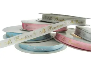 3/8" Satin METALLIC Printed Ribbon - "Mi Bautizo" (25 Yards)