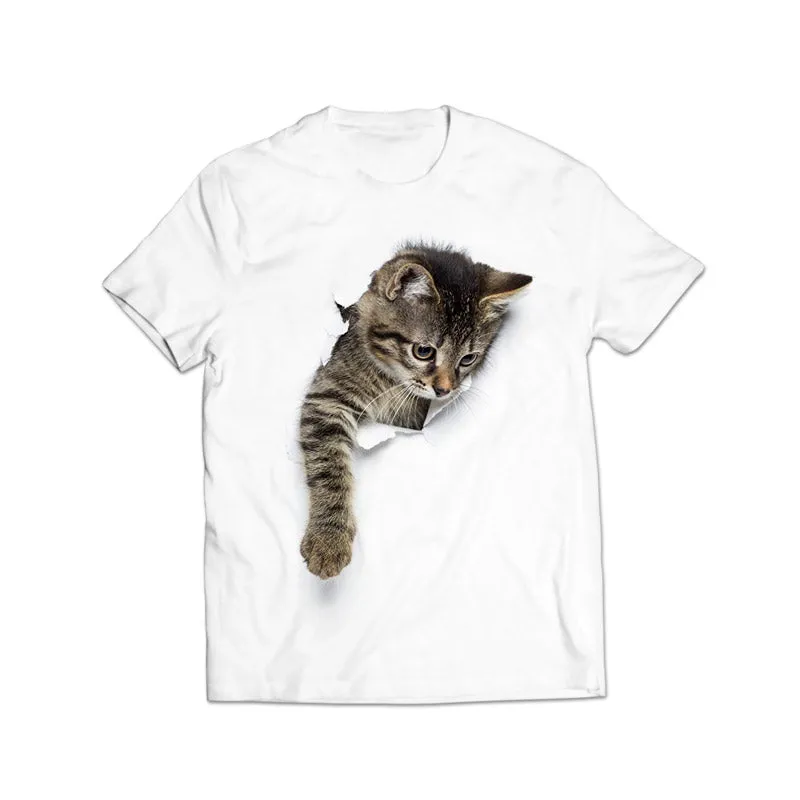 3D Cat Printed Graphic T-Shirt
