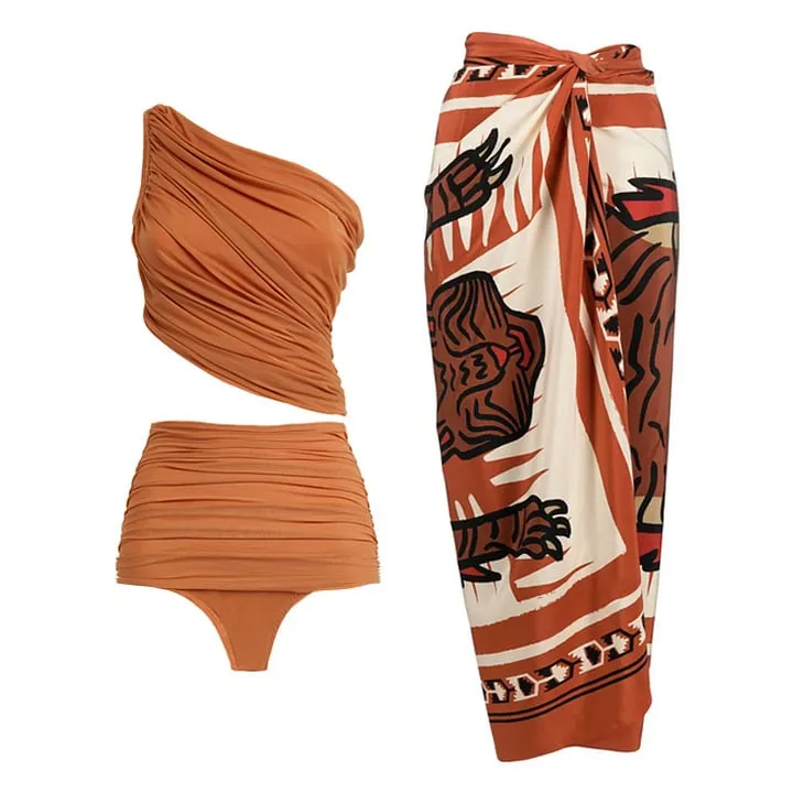 84Volt  84Volt One Shoulder  Printed Wrap Skirt Swimsuit Set - Picture 1 / S