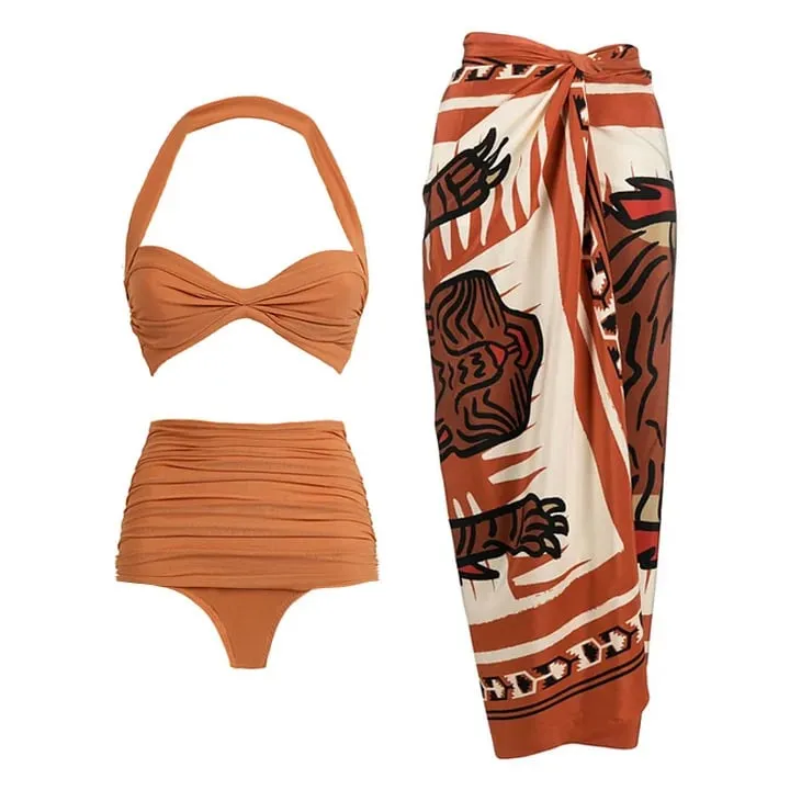 84Volt  84Volt One Shoulder  Printed Wrap Skirt Swimsuit Set - Picture 1 / S