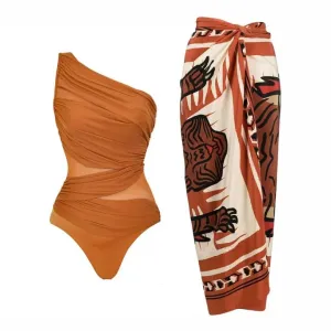 84Volt  84Volt One Shoulder  Printed Wrap Skirt Swimsuit Set - Picture 1 / S