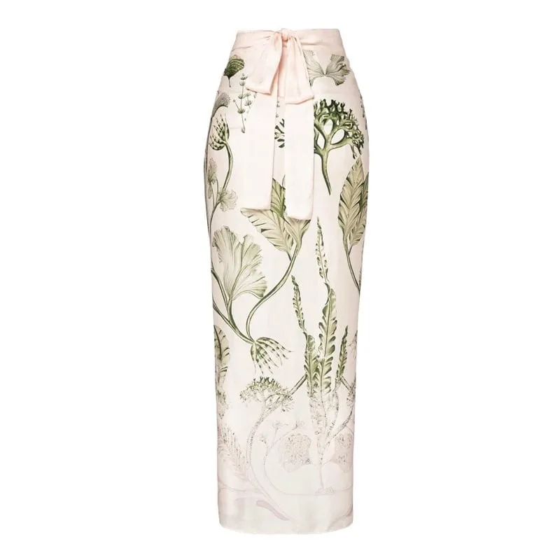 84Volt Plant Pattern Printed Wrap Skirt Swimsuit Set - Picture 1 / S