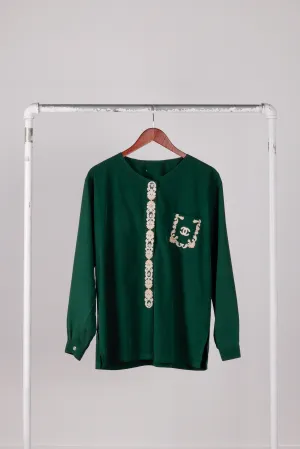 90's Chanel 'Embroidered Nylon' Tunic Green