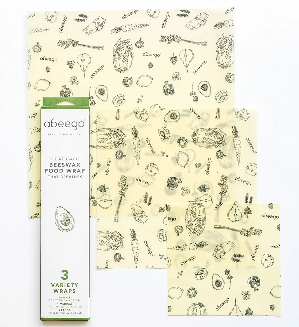 Abeego Reusable Beeswax food wraps - Variety pack