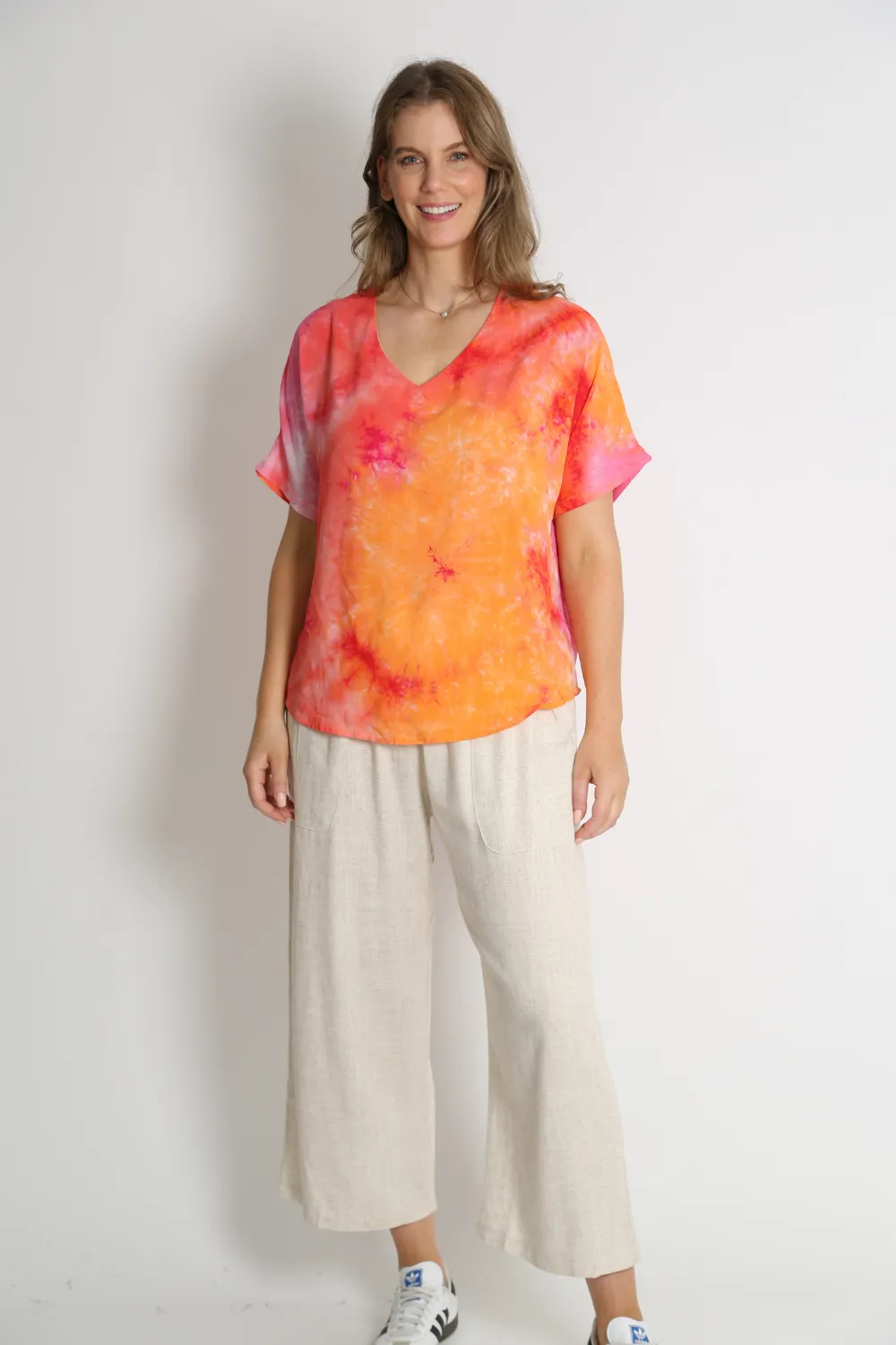 ADRIA Orange Tye Dye Print Top