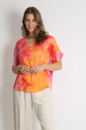 ADRIA Orange Tye Dye Print Top