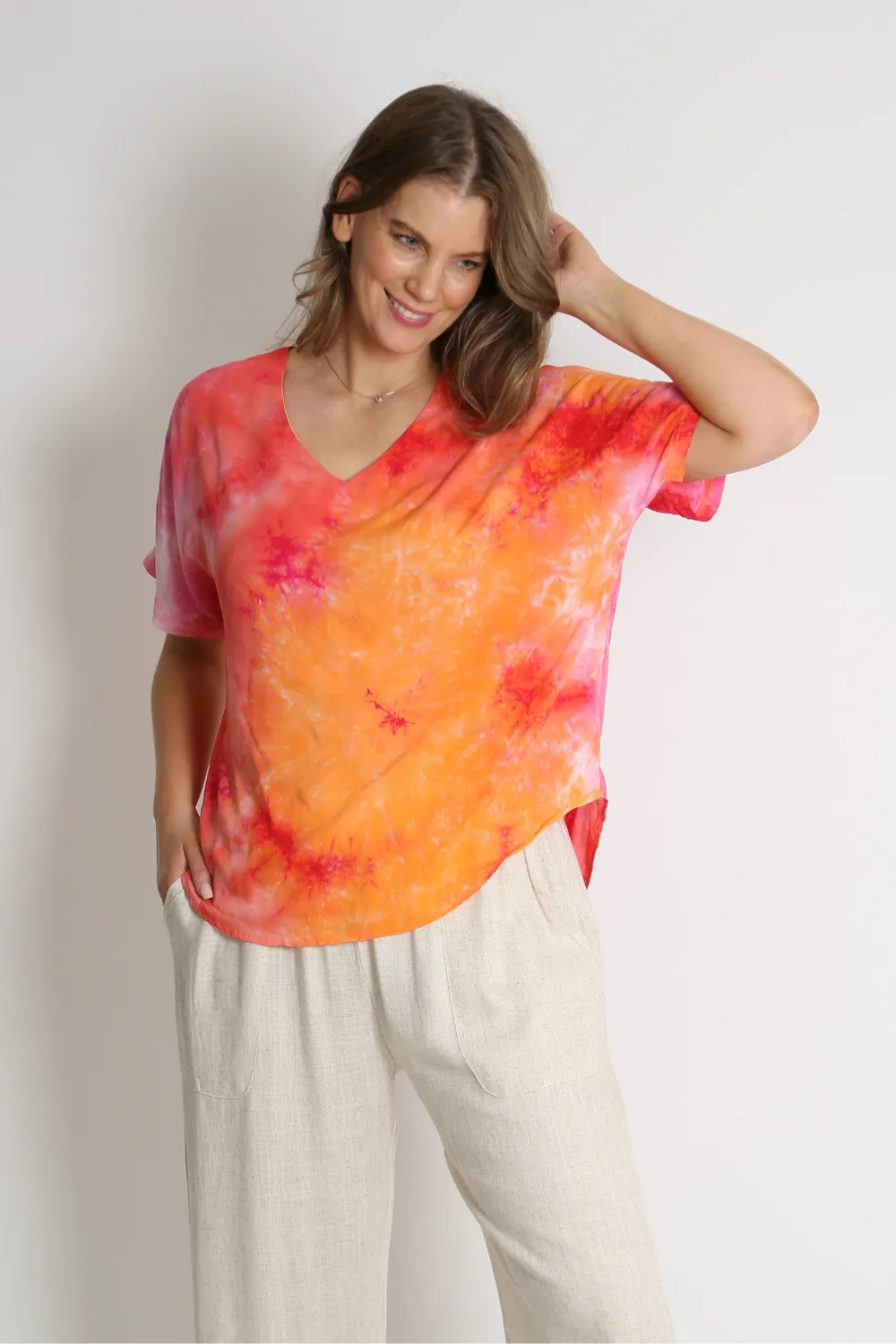 ADRIA Orange Tye Dye Print Top