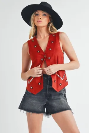 Aemi   Co Heart Rivet Detail Suede Vest Coat