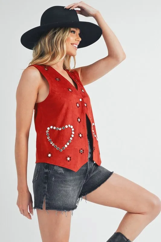 Aemi   Co Heart Rivet Detail Suede Vest Coat
