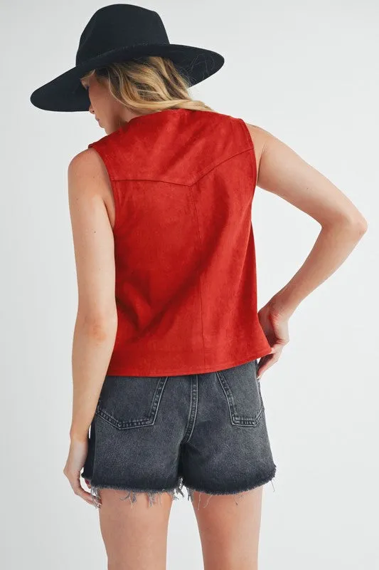 Aemi   Co Heart Rivet Detail Suede Vest Coat