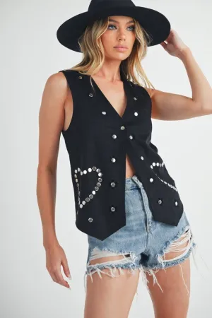 Aemi   Co Heart Rivet Detail Suede Vest Coat