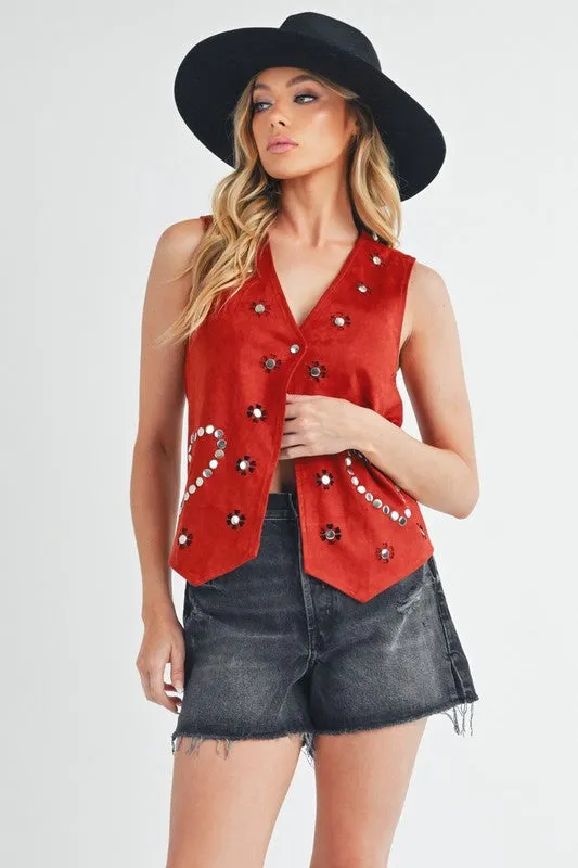 Aemi   Co Heart Rivet Detail Suede Vest Coat