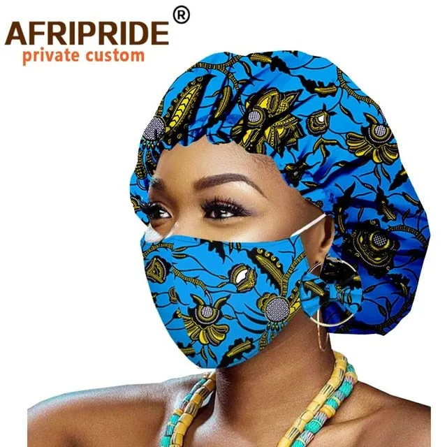 African Bonnets for Women Earrings African Ankara Print Bonnets Night Sleep Hat Turban Wax Batik Cotton Match Print Mask A20H011