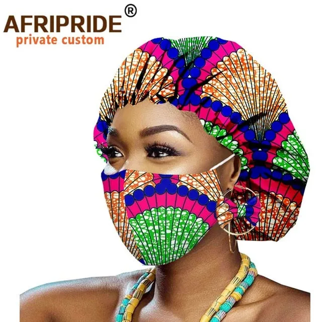African Bonnets for Women Earrings African Ankara Print Bonnets Night Sleep Hat Turban Wax Batik Cotton Match Print Mask A20H011