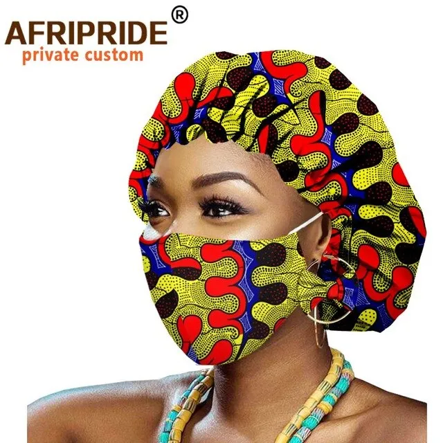 African Bonnets for Women Earrings African Ankara Print Bonnets Night Sleep Hat Turban Wax Batik Cotton Match Print Mask A20H011